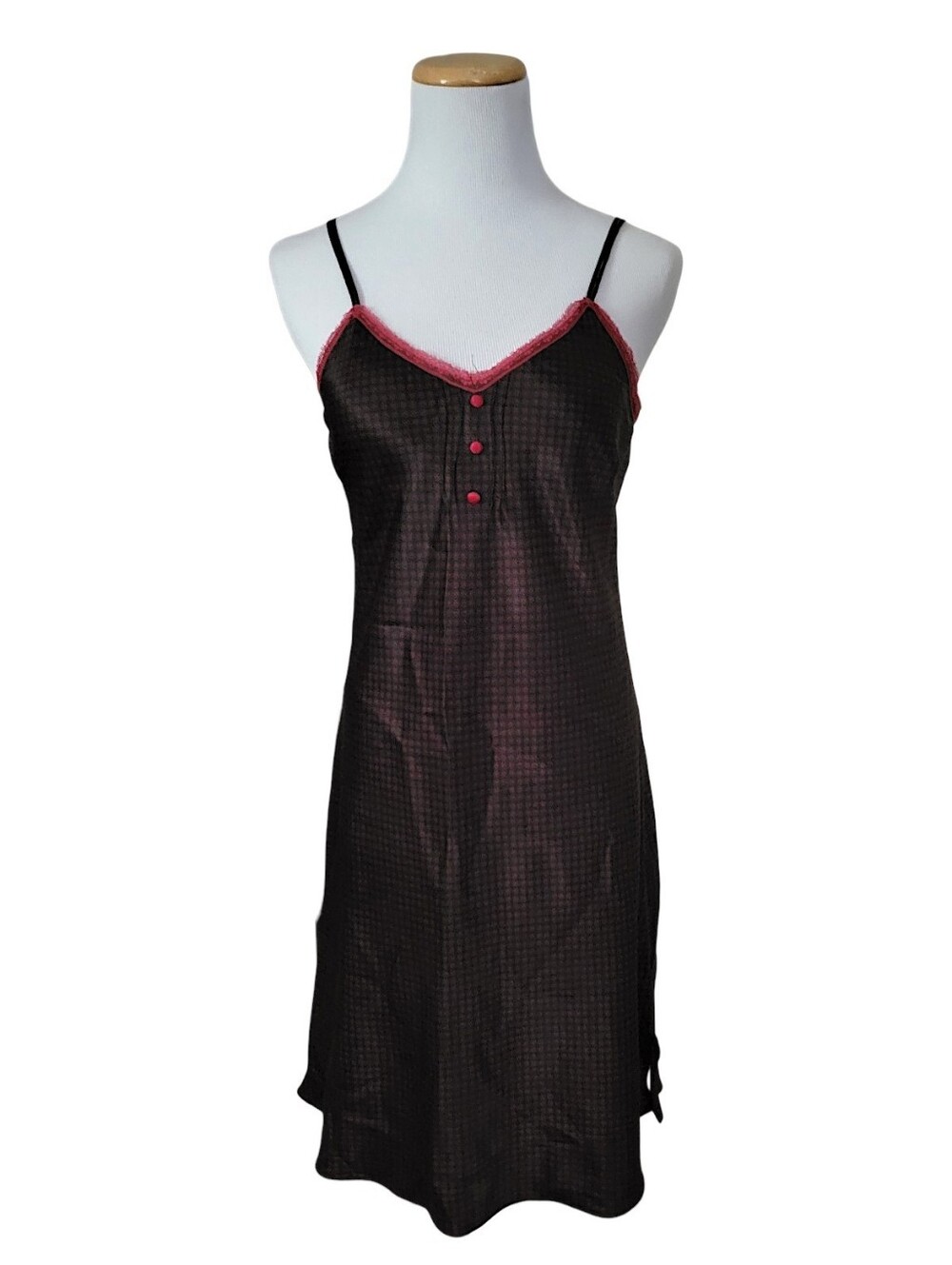 Vintage EMOTIONS LINGERIE Black And Red Satin Midi Length Slip Dress